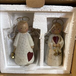 Cream and Red Holiday Ornaments with Rustic Angel Design